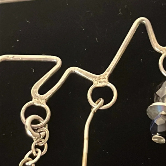 One of a Kind Handmade Sterling Silver Blue Glass Bead Dangle Safety Pin Brooch - Picture 7 of 7